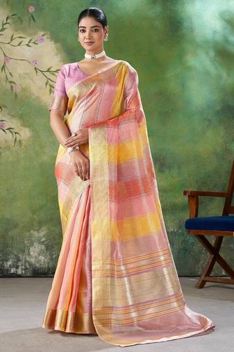 Soft linen cotton silk saree with gold zari weaving | elegant party & wedding wear saree