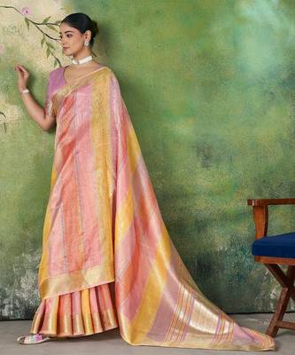 Soft linen cotton silk blend saree with gold zari weaving 3