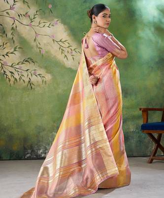 Soft linen cotton silk blend saree with gold zari weaving 5
