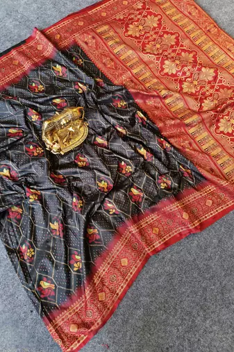 black silk saree with traditional motif weaving design