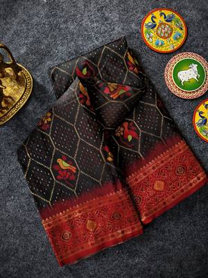 black silk saree with traditional motif weaving design 5