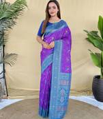 purple silk saree with traditional motif weaving design