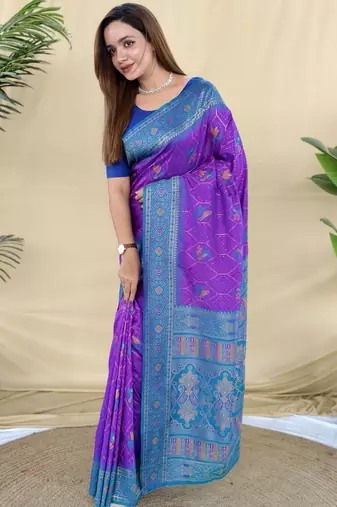 purple silk saree with traditional motif weaving design