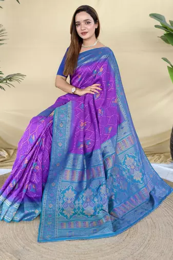 purple silk saree with traditional motif weaving design