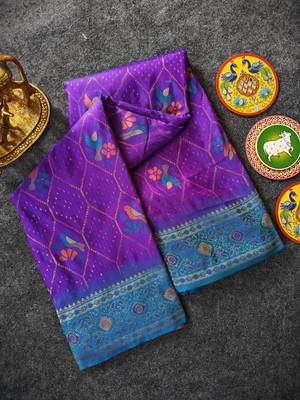 purple silk saree with traditional motif weaving design 4