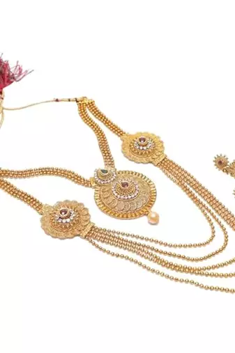 copper alloy necklace set with multicolour jalebi design