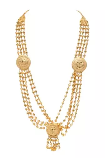 gold metal long necklace with plain layered style
