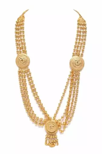 gold metal long necklace with plain layered style