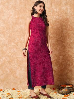 Bandhani printed cotton kurta 1