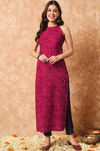 Bandhani printed cotton kurta