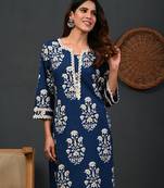 Floral printed notch-neck straight kurta