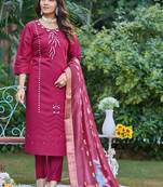 Embroidered regular beads and stones kurta with trousers & with dupatta