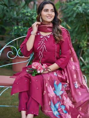 Embroidered regular beads and stones kurta with trousers & with dupatta 2