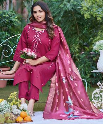 Embroidered regular beads and stones kurta with trousers & with dupatta 4