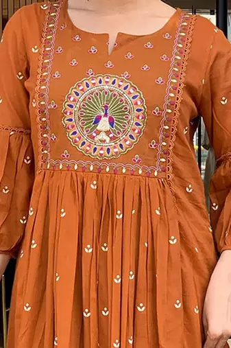 Woven design embroidered anarkali kurta with trousers & dupatta