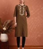 Ethnic motifs embroidered yoke design cotton straight kurta