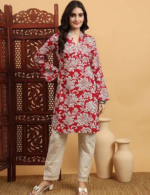 Ethnic motifs printed flared sleeves summer sheers kurta 1