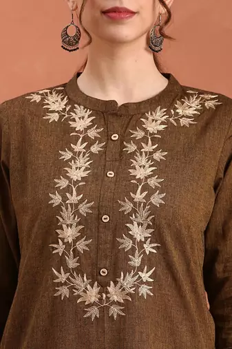 Ethnic motifs embroidered yoke design cotton straight kurta