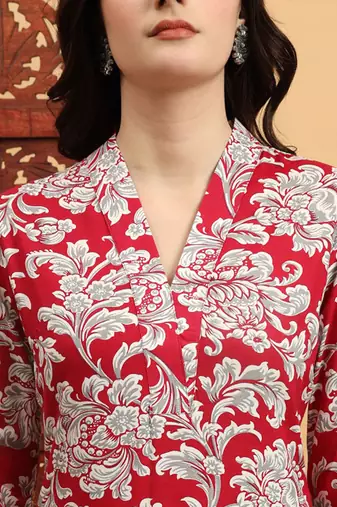 Ethnic motifs printed flared sleeves summer sheers kurta