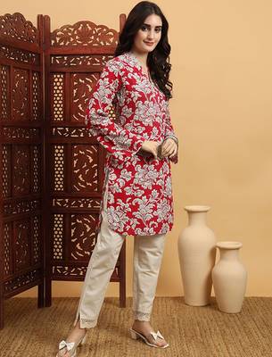 Ethnic motifs printed flared sleeves summer sheers kurta 3