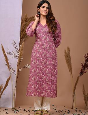 Ethnic motifs printed pure cotton straight kurta 1