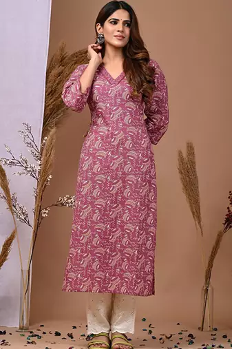 Ethnic motifs printed pure cotton straight kurta