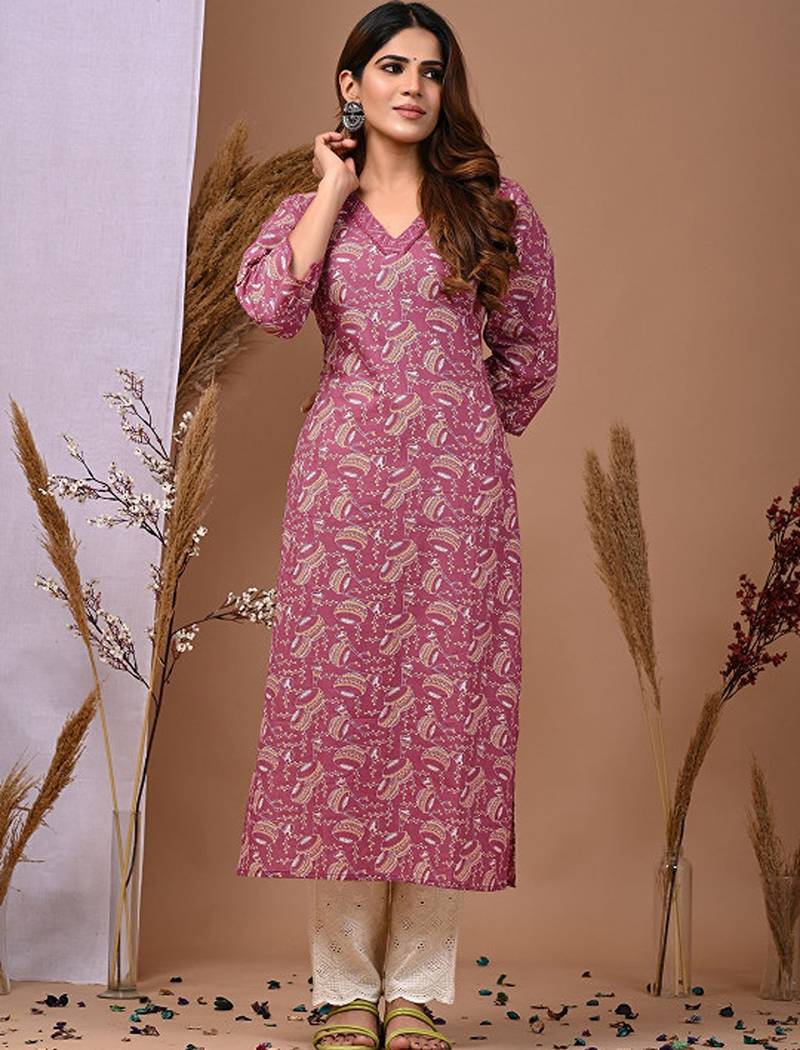 Ethnic motifs printed pure cotton straight kurta