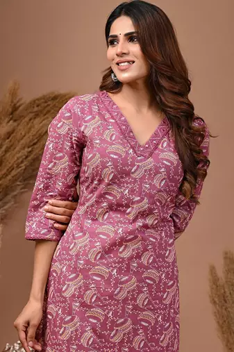 Ethnic motifs printed pure cotton straight kurta