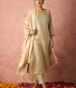 Ethnic motifs yoke design straight thread work kurta with trousers & dupatta