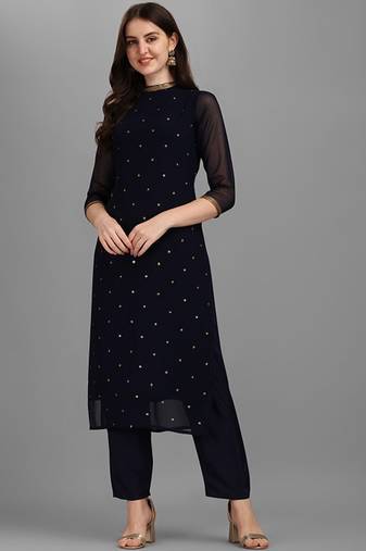 Sequin embellished straight kurta with trousers