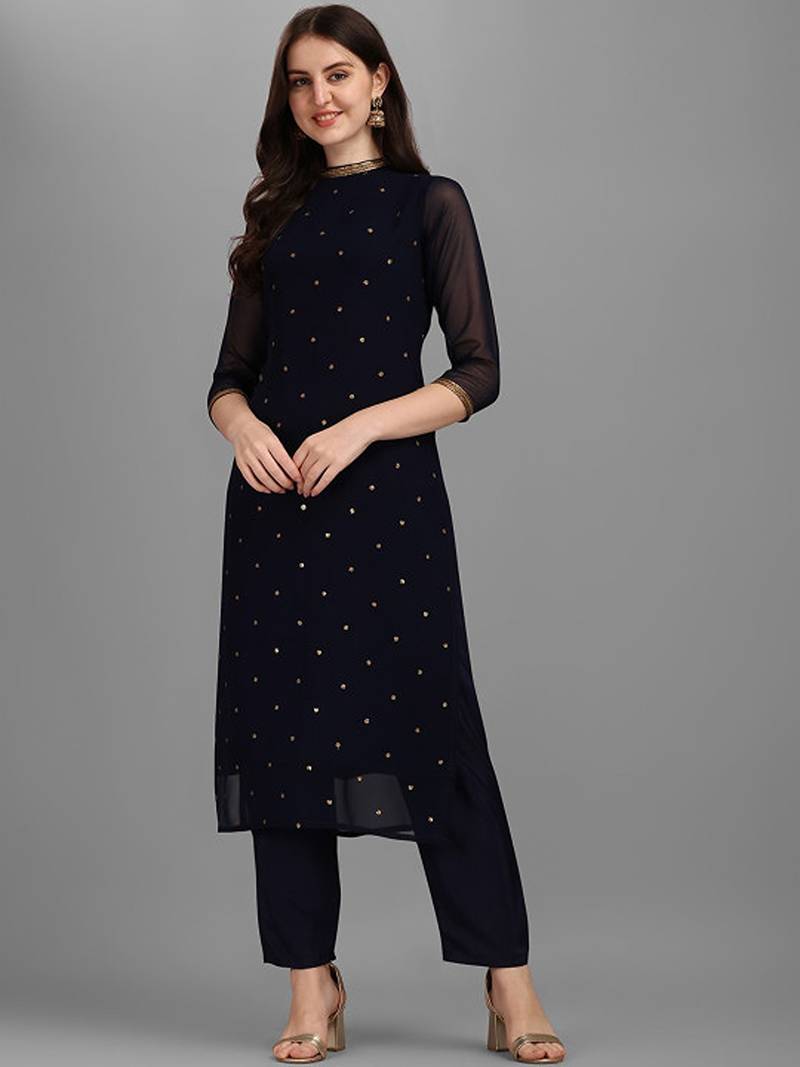 Sequin embellished straight kurta with trousers