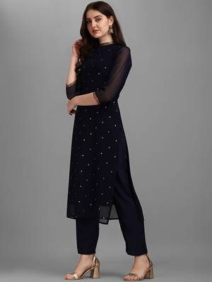 Sequin embellished straight kurta with trousers 3