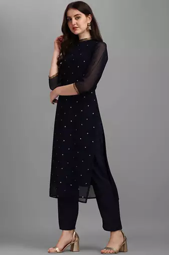 Sequin embellished straight kurta with trousers