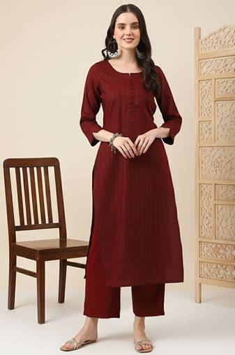 Striped regular thread work kurta with palazzos