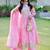 Womens pink yoke design cotton anarkali kurta with palazzos & dupatta