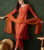 Floral embroidered sequinned straight kurta & trouser with dupatta