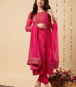 Ethnic motifs yoke design gotta patti kurta with trousers & dupatta