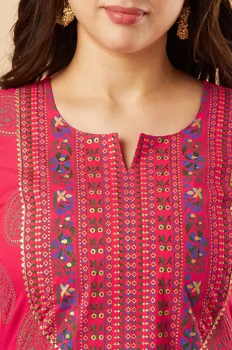 Ethnic motifs yoke design gotta patti kurta with trousers & dupatta