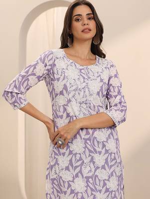 Floral printed thread work cotton straight kurta 3