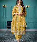 Ethnic motifs embroidered thread work straight kurta with trousers & dupatta