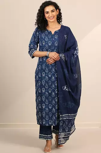 Floral printed regular kurta with trousers & dupatta