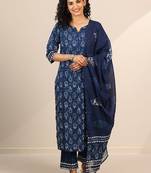Floral printed regular kurta with trousers & dupatta