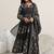 Womens black printed cotton anarkali kurta with trousers & dupatta