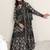 Womens black printed cotton anarkali kurta with trousers & dupatta
