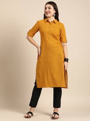 Shirt collar roll-up sleeves dobby pathani cotton kurta 1