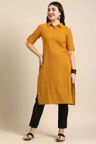 Shirt collar roll-up sleeves dobby pathani cotton kurta