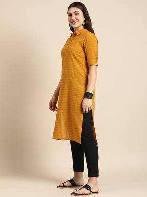 Shirt collar roll-up sleeves dobby pathani cotton kurta 3