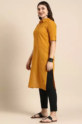 Shirt collar roll-up sleeves dobby pathani cotton kurta