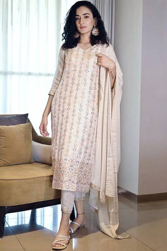 Ethnic motifs regular kurta with trousers & dupatta