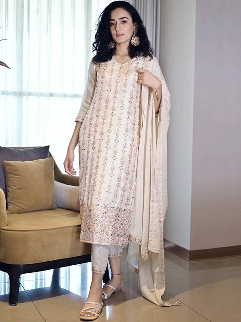 Ethnic motifs regular kurta with trousers & dupatta